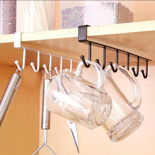Kitchen Cutlery Cup Storage Rack With 6 Hooks Wall Mount Cupboard Hanging Hook Clothes Hanger Rangement Cuisine Cup Storage Rack
