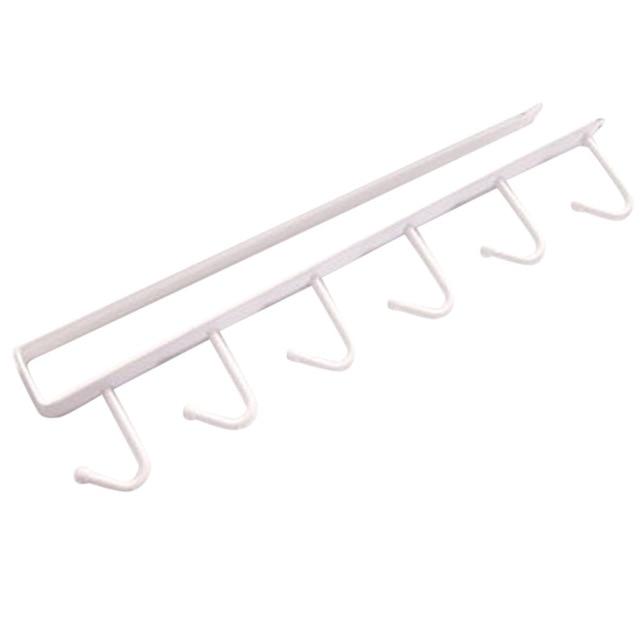Kitchen Cutlery Cup Storage Rack With 6 Hooks Wall Mount Cupboard Hanging Hook Clothes Hanger Rangement Cuisine Cup Storage Rack