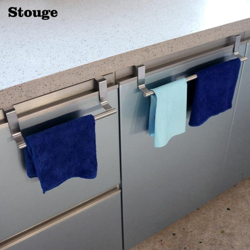1pc Stainless Steel Bathroom Towel Stand Rack Kitchen Cupboard Hanger Cabinet Door Chest Hanging Sundries Storage Shelf